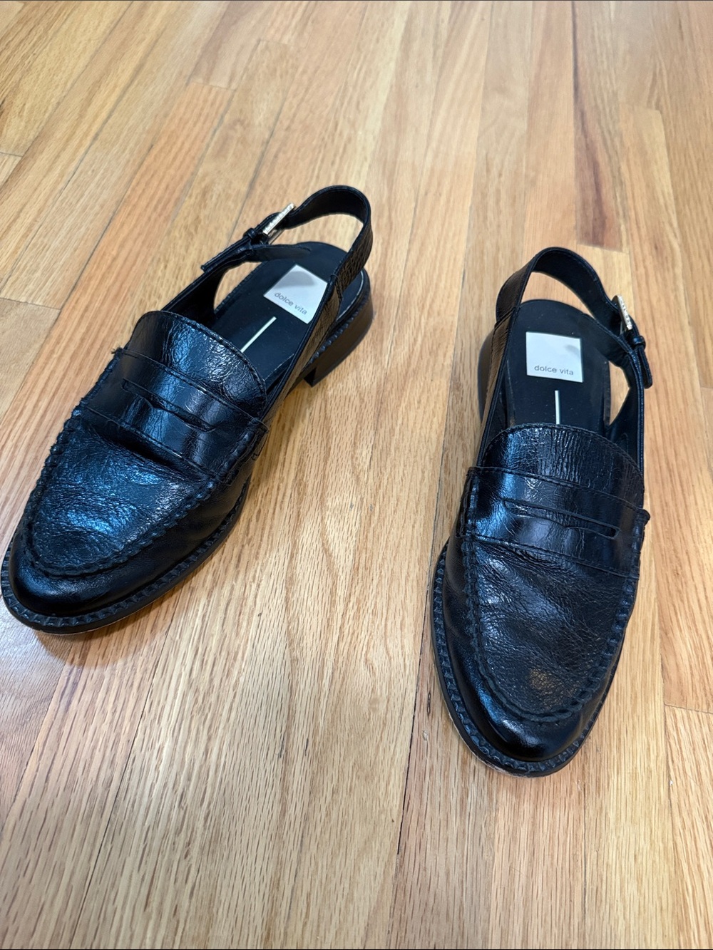 Dolce Vita Black Leather Slingback Penny Loafers